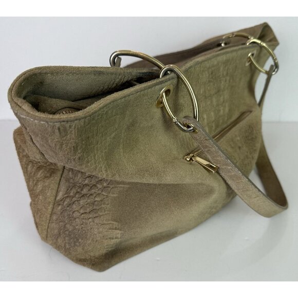 Vera Pelle Large Tote Leather and Suede‎ Crocodile Embossed Bag Purse Tan GUC - Picture 10 of 16